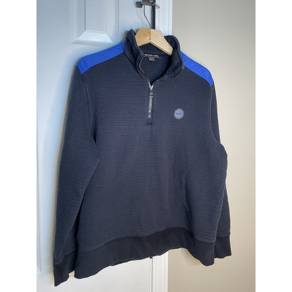 Michael Kors Men's Black Blue 1/4 Zip Pullover Sweatshirt - L - Picture 1 of 5
